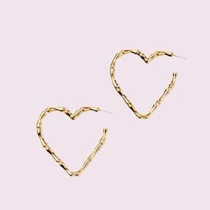 NWT Lilly Pulitzer Bamboo Heart Hoop Earrings Gold Metallic